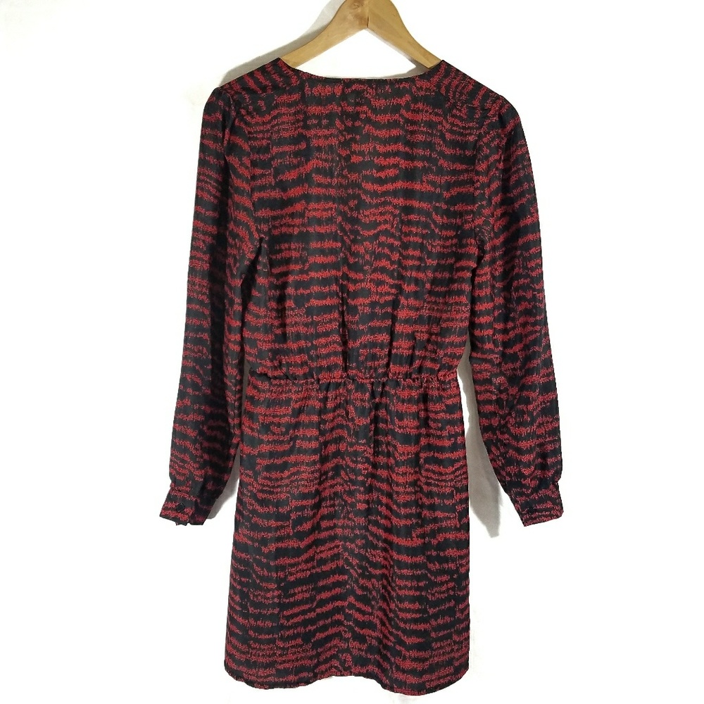 Aqua Red and Black Printed Faux Wrap Dress - Picture 2 of 6